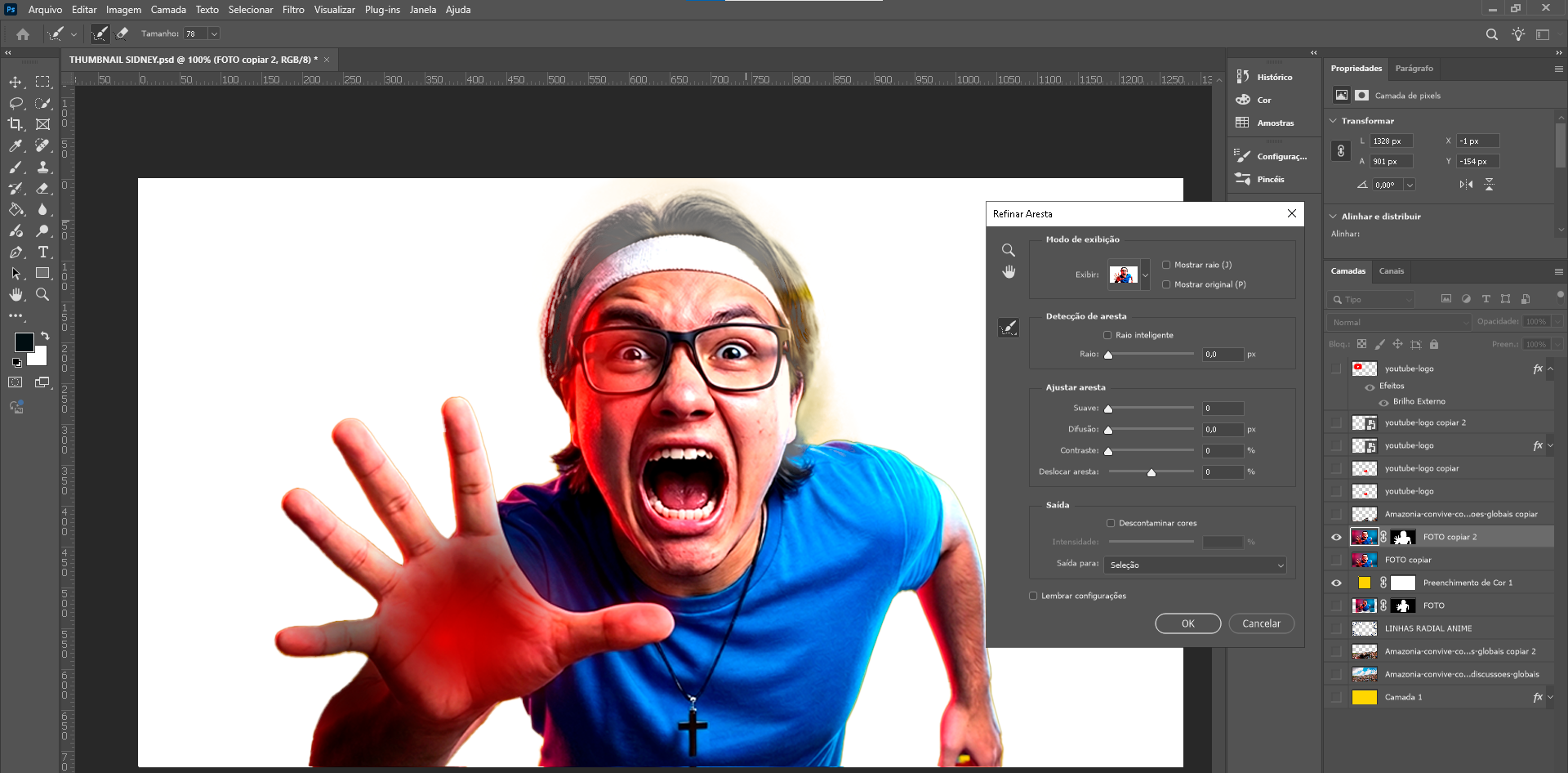 Refine Edge no Photoshop - recorte de cabelo com fundo azul